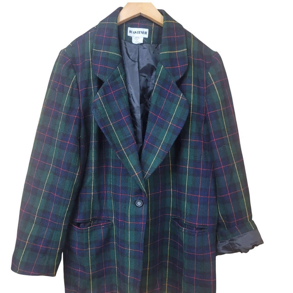 Vintage 90s Dark Academia Plaid Blazer Preppy Heritage 16W Wool Blend Tartan